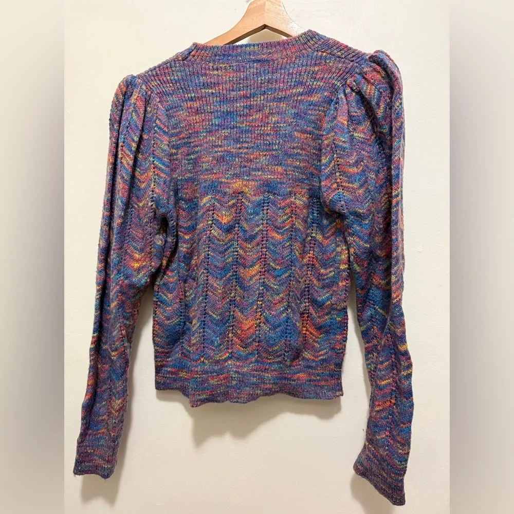 Allison New York Multicolor Puff Sleeves Knit Sweater Sz Medium